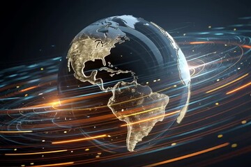 Wall Mural - digital earth globe surrounded by glowing data streams, symbolizing global connectivity and the spee