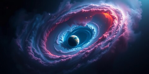 Wall Mural - Vast, swirling nebula surrounding a solitary planet, exploration, galaxy
