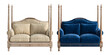 © Putra - Elegant Vintage Sofa with Tall Posts in Beige and Blue Colors for Home Decor