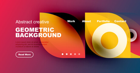 Wall Mural - Modern website header design. Vibrant colors, geometric shapes, text elements present. Clean layout, professional aesthetic.