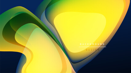 Wall Mural - Abstract fluid shapes, vibrant yellow, green hues. Dynamic composition over dark background. Modern design element.