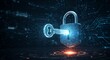 © Pro Stock - Digital padlock and key made of glowing particles, symbolizing access, security, and unlocking digital information