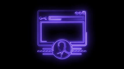 Digital profile neon glow animation with browser window and user avatar icon