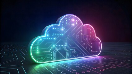 Colorful Cloud Computing Technology Concept with Circuit Patterns