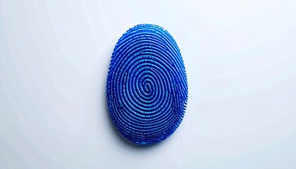A vibrant, deep-blue, oval-shaped object resembling a fingerprint.  The textured surface is intricately detailed with concentric spirals.  Light reflects subtly across the object