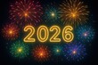 © CrazyJuke - Illuminated Fireworks in Night Sky: Vibrant fireworks erupt in a dazzling display against a deep, dark backdrop, forming a radiant '2026' to illuminate the promise of the future.