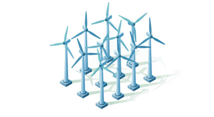 Group of blue wind turbines symbolizing clean renewable energy.