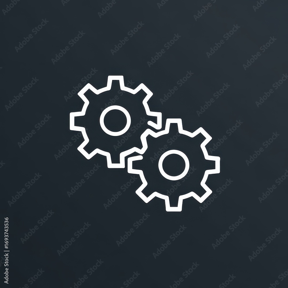Two Interlocked Gears Icon on Dark Background