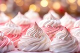 White Pink Meringue Cookies Closeup, Traditional Whisk Merengues, Baked Whisking Cream or Beze