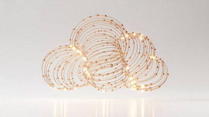 Abstract Golden Particles Form a Cloud Shape with Soft Lighting