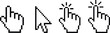 © Zahid Creatives - Pixel mouse cursor and hand pointer vector icons, digital click symbols, computer navigation design elements for web, apps, and UI