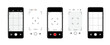 © YURII - Viewfinder Camera interface in phone screen. Photo, video ui in cellphone. App for record from mobile cam. Grid, focus, button and rec. Smartphone mockup. Vector.