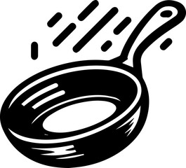 Illustration of a black frying pan with a handle and steam lines above it on a white background