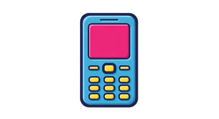 Illustration of a Vintage Mobile Phone with Keypad and Simple Display Screen