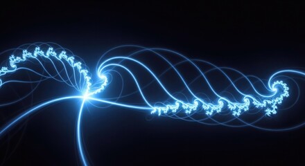 Wall Mural - abstract blue fractal wave patterns against a dark background