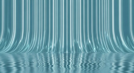 Wall Mural - blue neon light strips curve into reflective water