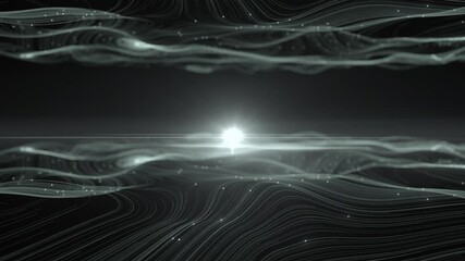 Abstract white particles spiral lines motion on black background