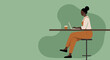 © Business Solution - Professional Black woman concentrating on her laptop at a sleek counter with coffee. Illustrates remote productivity, digital entrepreneurship, and contemporary work-life balance.