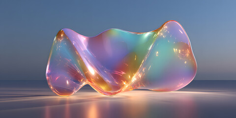 Wall Mural - Abstract minimalist design, iridescent glass shape, d render