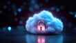 © dreamer - A digital cloud with a padlock symbolizes cybersecurity, privacy, and data protection in a high-tech environment.