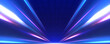 © ikril - Panoramic high-speed technology concept with abstract light trails and glowing neon colors in blue, yellow, and orange, representing the rapid motion and energy in a futuristic environment.