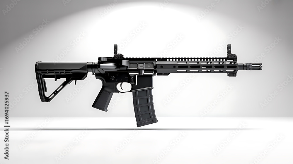 Modern black ar-15 style rifle with tactical accessories for defense ...