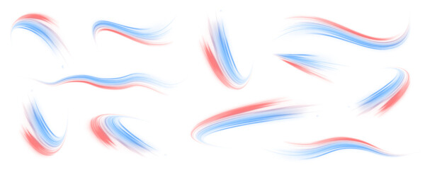 Wall Mural - Set of neon speed lines on transparent background PNG. Vector set of lines with a swirl effect on an isolated background in PNG format.