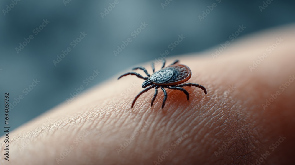 Capusele Close up of a tick crawling on human skin, highlighting the risk of ...