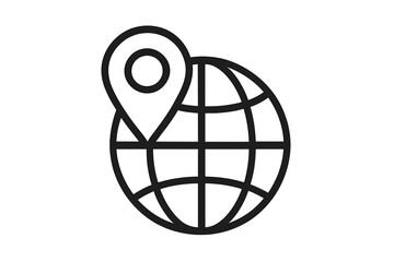 globe outline with map pin icon, location marker symbol for web design, app interface, digital navig