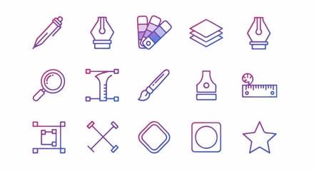 Set of gradient line icons for graphic design and art.