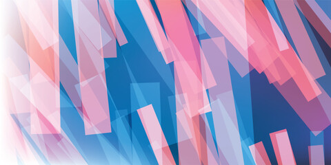Wall Mural - Abstract geometric background with transparent overlapping rectangular shapes in pink, blue and red. Modern digital art with a dynamic and fragmented design, ideal for contemporary projects
