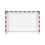 Isolated handball goal front view with striped frame and net