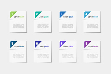 Wall Mural - For business concept with 8 steps infographics, rectangle shape with multicolor label, design for workflow layout, diagram, annual report, web design. vector illustration