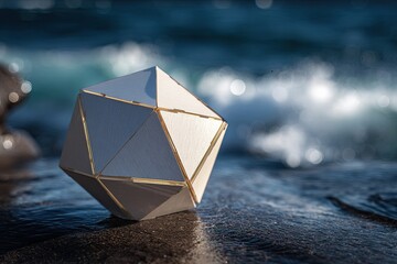 Abstract geometric object on a rocky beach