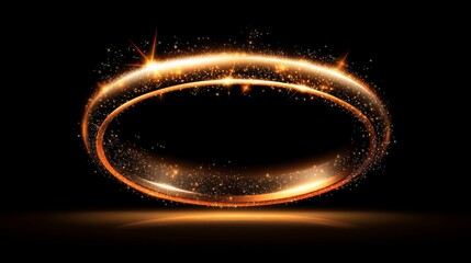 Wall Mural - dramatic glow orbit with illuminated bright frame sparkling in the dark, orange glittering texture