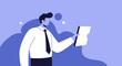 © BLACKSTUDIO - Professional businessman in a suit reviewing important documents or reports. Ideal for concepts of work, agreements, corporate tasks, and business analysis.