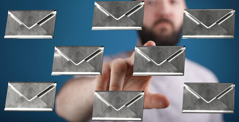 Abstract image of a man interacting with digital email icons, perfect for email marketing and communication concepts.