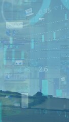 Wall Mural - animation of financial data processing over wind turbine