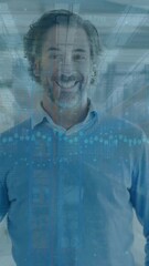 Wall Mural - animation of infographic interface over portrait of caucasian businessman in office