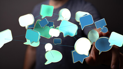 Abstract image of interconnected speech bubbles, symbolizing global communication and networking.