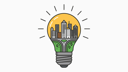 Bright City Sustainable Urban Development Concept in a Light Bulb