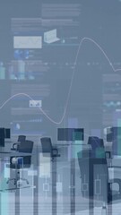 Wall Mural - Animation of statistical data processing against empty office