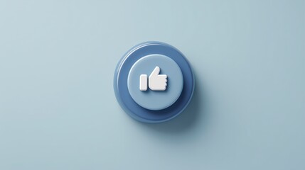 3D round blue button with white like icon – modern social media concept