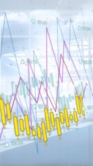 Wall Mural - animation of graphs and charts processing data over sunny room and cloudy sky
