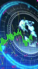 Wall Mural - animation of data processing and diagrams over scope scanning with ruble symbol