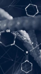 Wall Mural - animation of network of connections over dna strand and chemical formula