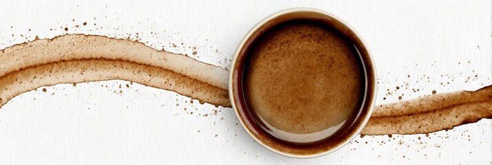 Wall Mural - minimalist coffee art a single cup with beautiful brown liquid on a white table, abstract concept
