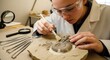 © nia - Focused paleontologist gently brushing an ancient ammonite fossil in the laboratory carefully