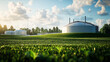 © Akash Tholiya - Modern biogas plant in a lush green field, representing sustainable energy production and eco-friendly technology