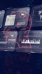 Wall Mural - Animation of digital interface with data charts and world map in background